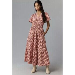 Anthropologie Rose Red Geometric Striped The Somerset Maxi Dress XL